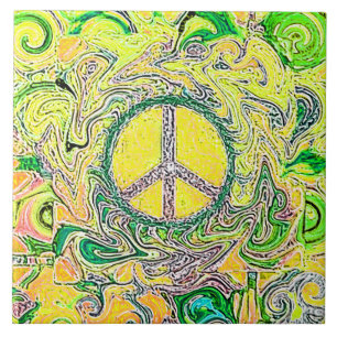 Psychedelic Groovy Trippy Fine Peace Sign Fliese