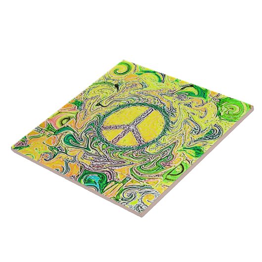 Psychedelic Groovy Trippy Fine Peace Sign Fliese (Seite)