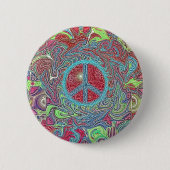 Psychedelic Groovy Trippy Peace Sign Button (Vorderseite)