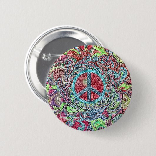 Psychedelic Groovy Trippy Peace Sign Button (Vorne & Hinten)