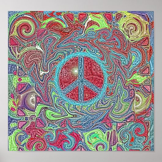 Psychedelic Groovy Trippy Peace Sign Poster (Vorne)