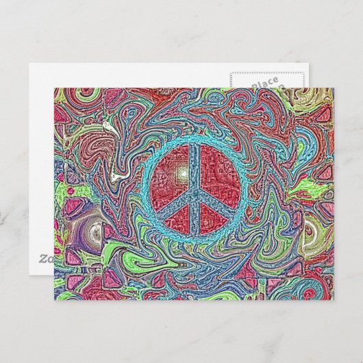 Psychedelic Groovy Trippy Peace Sign Postkarte (Vorne/Hinten)