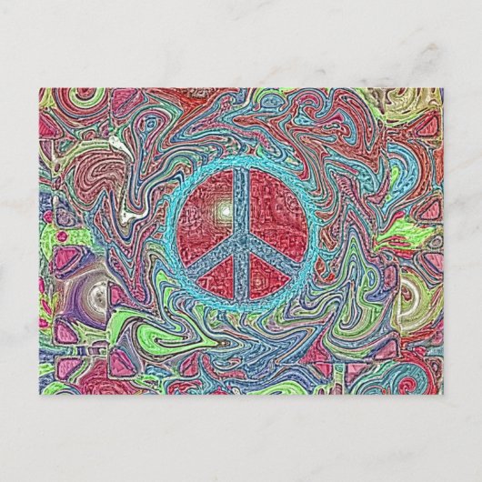 Psychedelic Groovy Trippy Peace Sign Postkarte (Vorderseite)