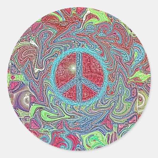 Psychedelic Groovy Trippy Peace Sign Runder Aufkleber (Vorderseite)