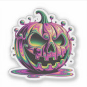 Psychedelic Grumpy Pumpkin Halloween Sticker (Vorderseite)