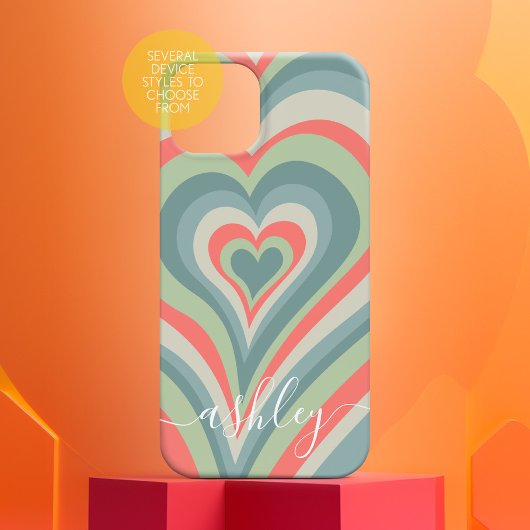 Psychedelic Hearts Calligrafy Script Name Blue Case-Mate iPhone Hülle