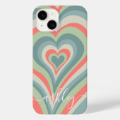 Psychedelic Hearts Calligrafy Script Name Blue Case-Mate iPhone Hülle (Rückseite)