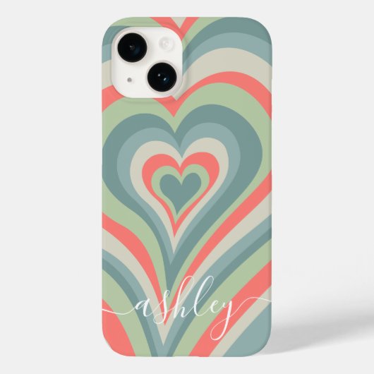 Psychedelic Hearts Calligrafy Script Name Blue Case-Mate iPhone Hülle (Rückseite)