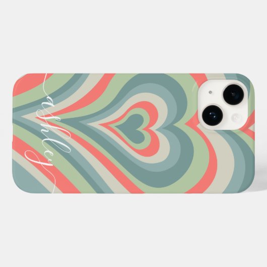 Psychedelic Hearts Calligrafy Script Name Blue Case-Mate iPhone Hülle (Rückseite (Horizontal))