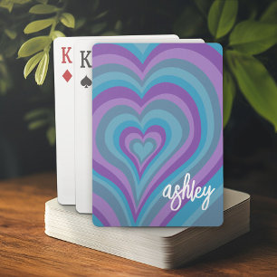 Psychedelic Hearts Kalligrafie-Schriftname Lila Spielkarten
