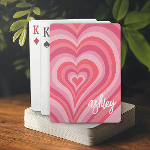 Psychedelic Hearts Kalligrafie-Schriftzug Rosa Spielkarten