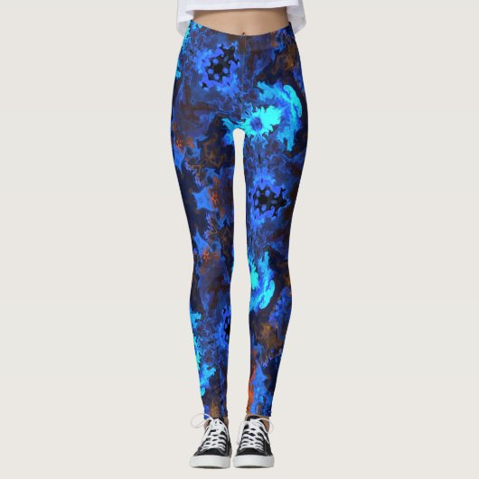 Psychedelic Hippie Blue und Orange Leggings (Vorderseite)