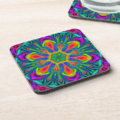 Psychedelic Hippie Blume Rainbow Getränkeuntersetzer (Linke Seite)