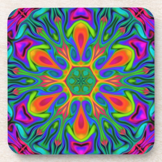 Psychedelic Hippie Blume Rainbow Getränkeuntersetzer (Vorderseite)