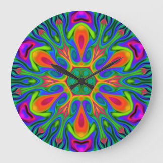 Psychedelic Hippie Flower Rainbow Große Wanduhr