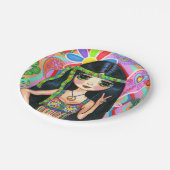Psychedelic Hippie Girl Headband Peace Sign 1960er Pappteller (Schrägansicht)