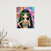 Psychedelic Hippie Girl Headband Peace Sign 1960er Poster (Küche)