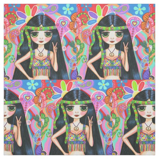 Psychedelic Hippie Girl Headband Peace Sign 1960er Stoff (Muster)
