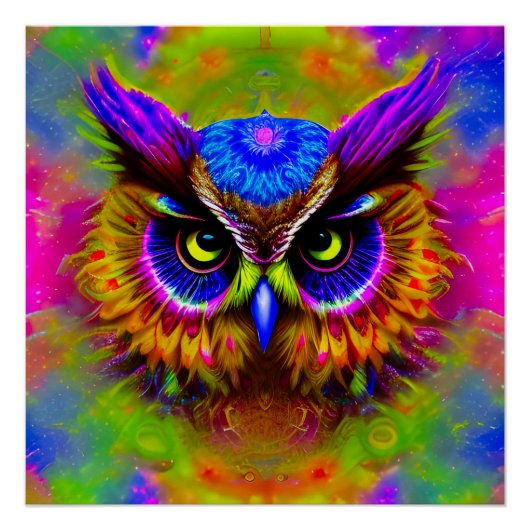 Psychedelic Hippie Groovy Owl Poster (Vorderseite)