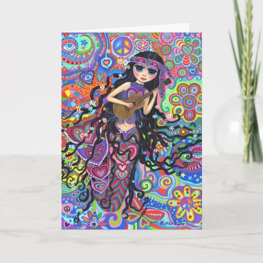 Psychedelic Hippie Mermaid Girl Playing Guitar Karte (Vorderseite)