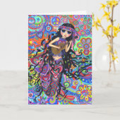 Psychedelic Hippie Mermaid Girl Playing Guitar Karte (Gelbe Blume)