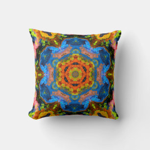 Psychedelic Hippie Orange Blue und Green Kissen