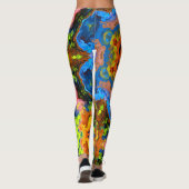 Psychedelic Hippie Orange Blue und Green Leggings (Rückseite)