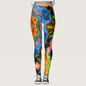 Psychedelic Hippie Orange Blue und Green Leggings (Vorderseite)