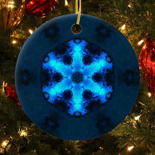 Psychedelic Hippie Snowflake Blue Keramik Ornament