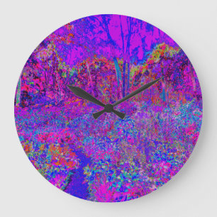 Psychedelic Impressionistic Purple Landscape Große Wanduhr