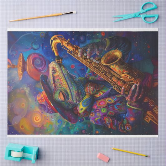 Psychedelic Jazz Playing Lenny Lizard Decoupage Seidenpapier (Basteln)