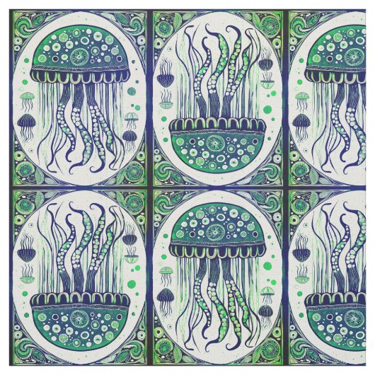 Psychedelic Jellyfish Art Nouveau Style Stoff (Muster)