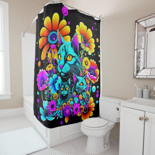 Psychedelic Kitty Cat Duschvorhang (Beispiel)