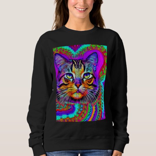 Psychedelic Kitty Kitten Lover In Cat Art Style_3 Sweatshirt (Vorderseite)