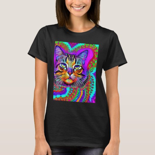 Psychedelic Kitty Kitten Lover In Cat Art Style_3 T-Shirt (Vorderseite)
