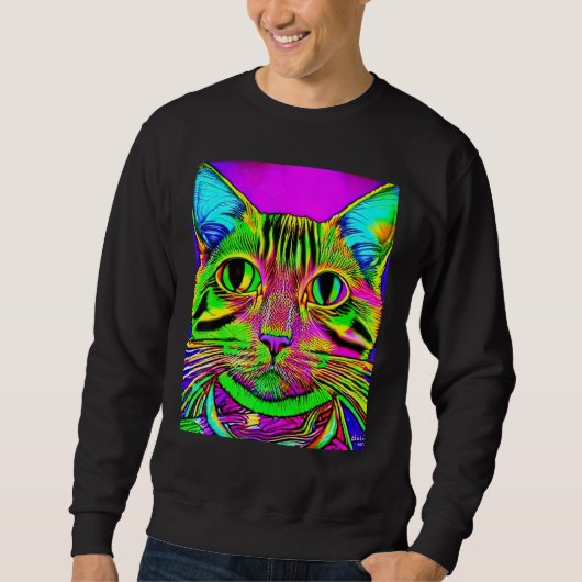 Psychedelic Kitty Kitten Lover In Cat Art Style Sweatshirt (Vorderseite)