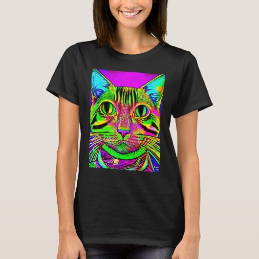 Psychedelic Kitty Kitten Lover In Cat Art Style T-Shirt (Vorderseite)