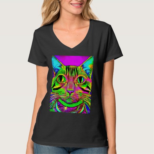 Psychedelic Kitty Kitten Lover In Cat Art Style T-Shirt (Vorderseite)