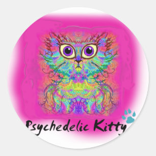 Psychedelic Kitty Runder Aufkleber