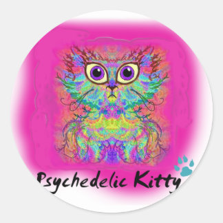 Psychedelic Kitty Runder Aufkleber