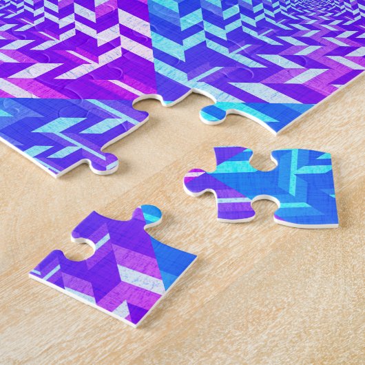 Psychedelic Lila Blue Square in Square Puzzle (Seite)