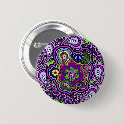 Psychedelic Lila Paisley Button (Vorne & Hinten)
