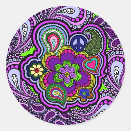 Psychedelic Lila Paisley Sticker (Vorderseite)
