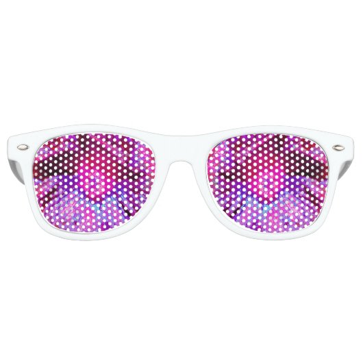Psychedelic Lila und Magenta Hibiskus Blume Partybrille (Vorderseite)
