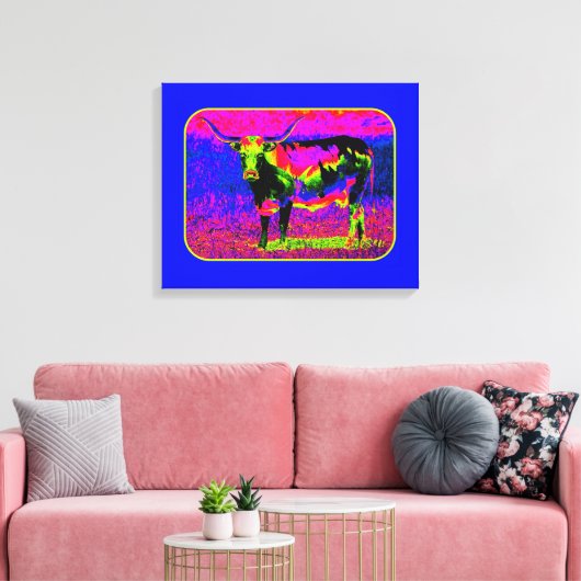 Psychedelic Longhorn Cow Leinwanddruck (Insitu (Wohnzimmer))