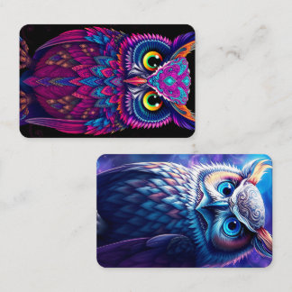 Psychedelic Magenta & Blue Owl | Trippy Abstract  Visitenkarte