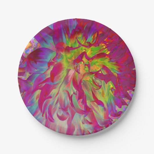 Psychedelic Magenta und Yellow Dahlia Blume Pappteller (Vorderseite)