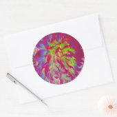 Psychedelic Magenta und Yellow Dahlia Blume Runder Aufkleber (Umschlag)