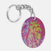 Psychedelic Magenta und Yellow Dahlia Blume Schlüsselanhänger (Vorderseite links)