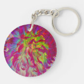 Psychedelic Magenta und Yellow Dahlia Blume Schlüsselanhänger (Rückseite)